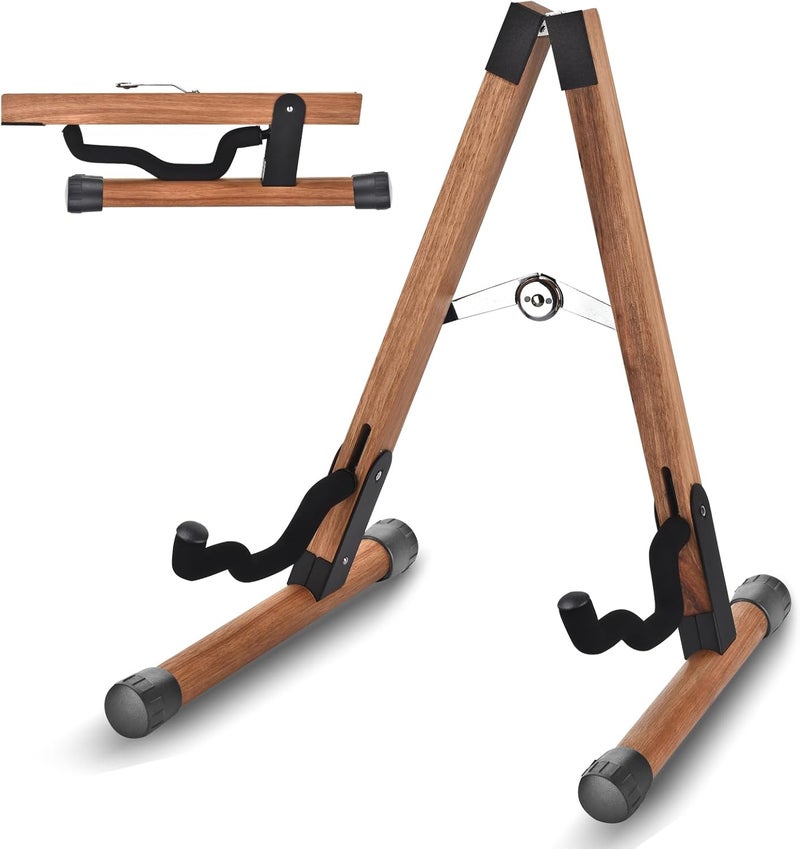 DOMMI Folding Acoustic Guitar Stand with Soft Foam Arms, Electric Guitar Stand with Non-Slip Rubber and Soft Foam Arms, Portable Folding A-Frame Acoustic Guitar Stand for Travel, No Need Assemble - Image 1